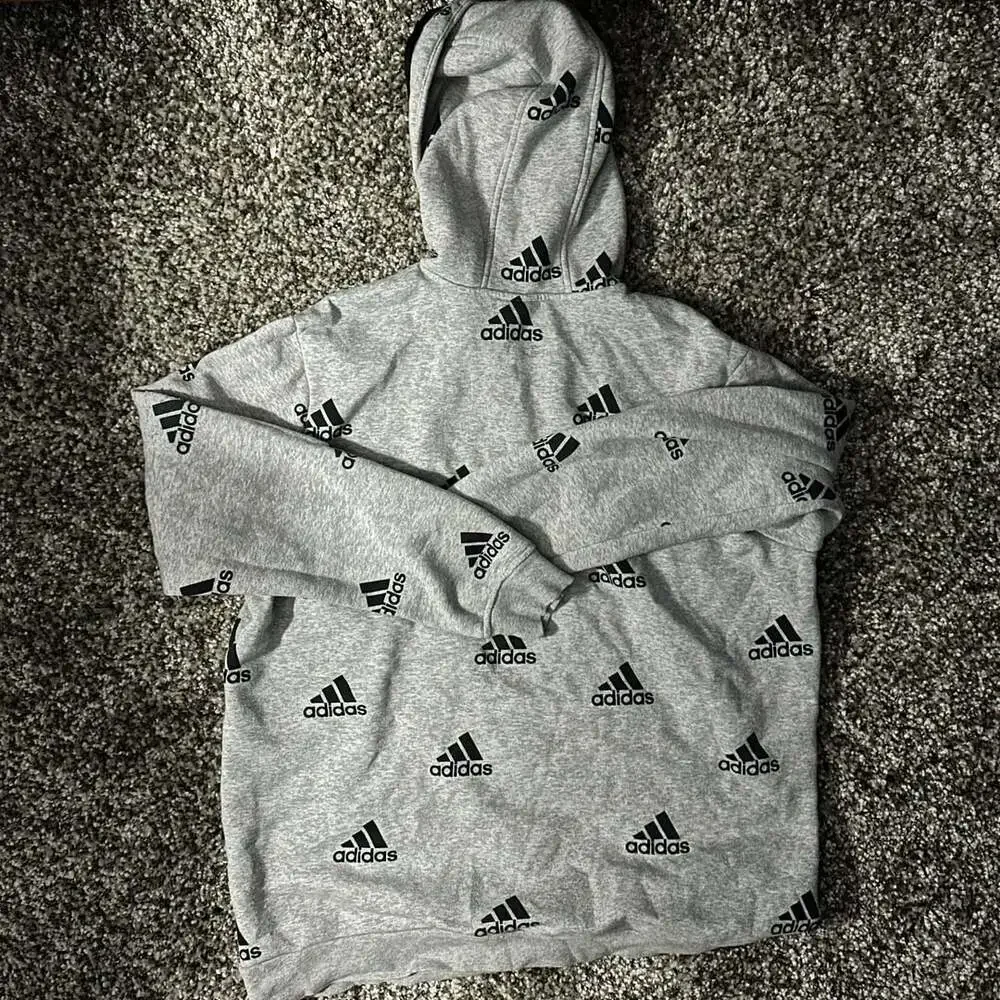 Adidas Badge of Sport Allover Print Hoodie Size L Grey Black